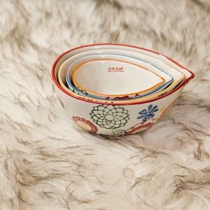 Pier 1 Imports Bright Floral Hand Painted Stoneware Measuring Cups Set of 4 EUC